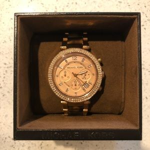 Mk Leopard Print Rose Gold Watch 